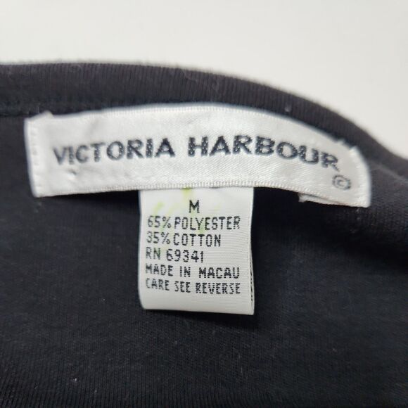 Vtg Victoria Harbour Medium Sequin Embellished Black 3/4 Sleeve Floral Shirt Top - Picture 11 of 11